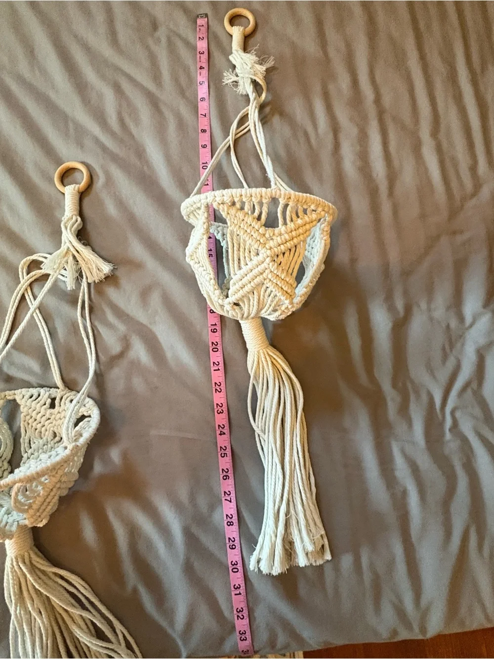 Set of 2 Macramé Plant Hangers - Cream Boho Décor